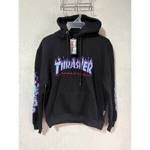 Thrasher Magazine Black Blue Flame Pullover Hoodie Kids XL *NWT